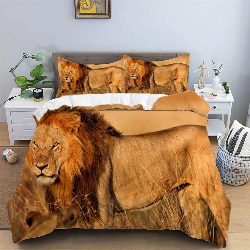 Lion Animals Soft Duvet Cover Lightning Lion Patern Jungle Wildlife Grey Black Bed Cover for Tens Young Boys Young Man Decoration Rom