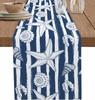 Nautical Ocean Blue Stripes Linen Table Runners Dresser Scarf Decor Washable Beach Conch Starfish Shell Table Runner Party Decor