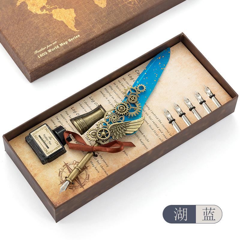 Retro Dip Pen British Student Dip Metal Fountain Pen Birthday Gift Set Machinery Feather Pen