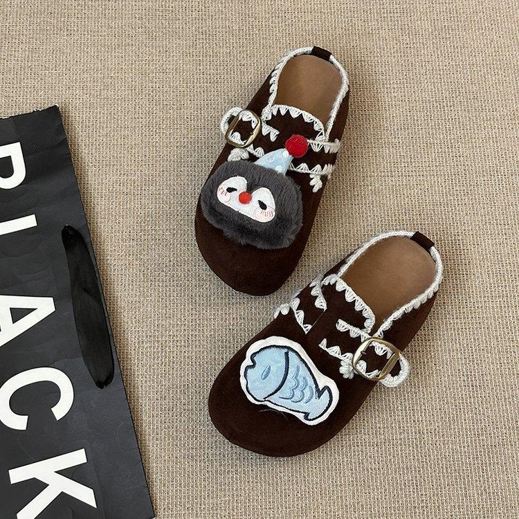 

Autumn cute cartoon casual bag head drag women s new versatile thick bottom heightening feet small slippers 40 темно-коричневого