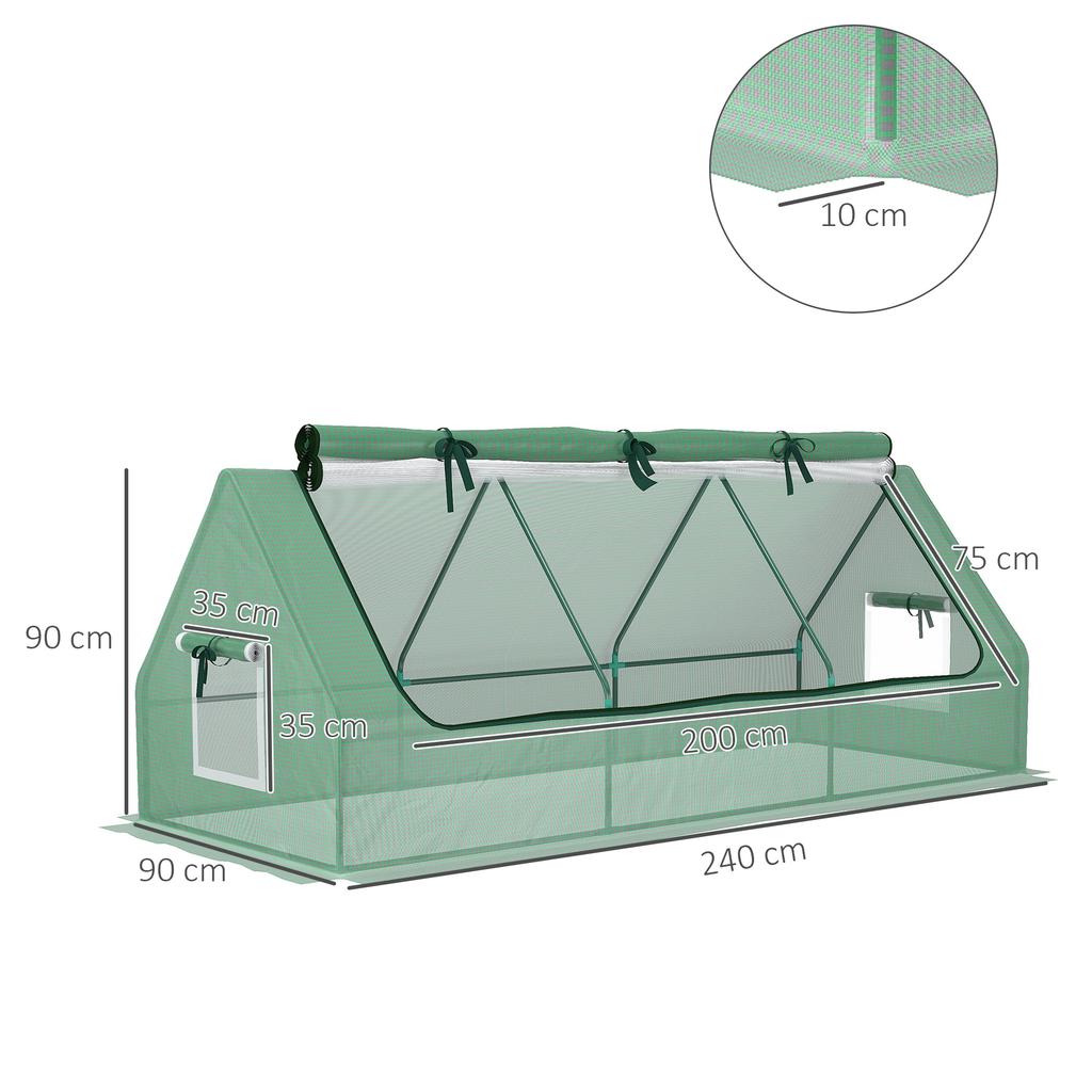 Portable Small Polytunnel, Mini Greenhouse with Mesh Windows for Indoor and Outdoor, 240x90x90cm, Green