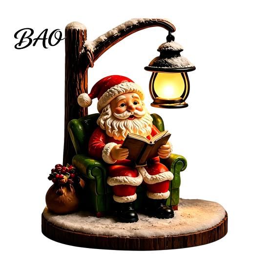 Resin Desk Lamp for Dormitory Christmas Santa Claus Reading Lantern, Snowman Elk LED Night Light with Warm Bedside Lighting Kids Room Glow,