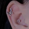 Shiny Silver Color Rhinestone Hollow Butterfly 316L Stainless Steel Ear Bone Nail Delicate Waterproof Small Earrings for Women
