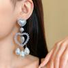 Zircon Inlaid Zircon Pearl Earrings for Women Fashionable Heart Drop Earring Personalized High-end Luxury Designer Zircon