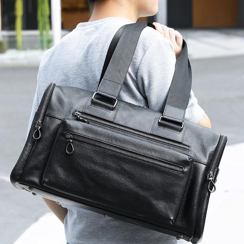 Bolso de hombre de moda para viajes de negocios, ligero, de piel de vaca, bolso de viaje, tendencia, ocio, bolso de cuero genuino de gran capacidad.