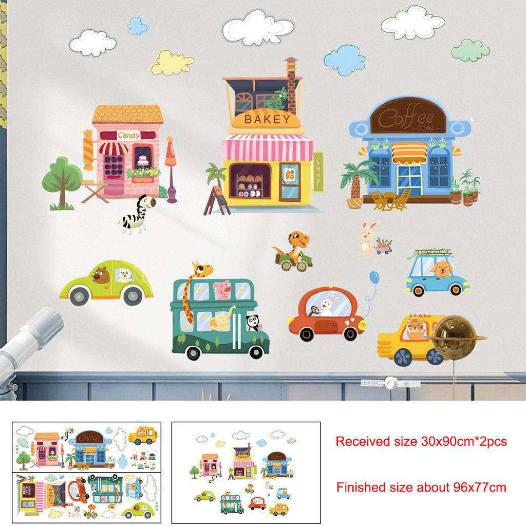 Cartoon Animal Wall Sticker Music Party Plane Balloon Decor Kids Room Nursery Vinyl Removable Decals