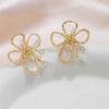 Handmade Heavy Industry Large Zircon Crystal Petal Earrings European and American High Sense 1011 New Trendy Flower Silver Needle Earrings Earrings