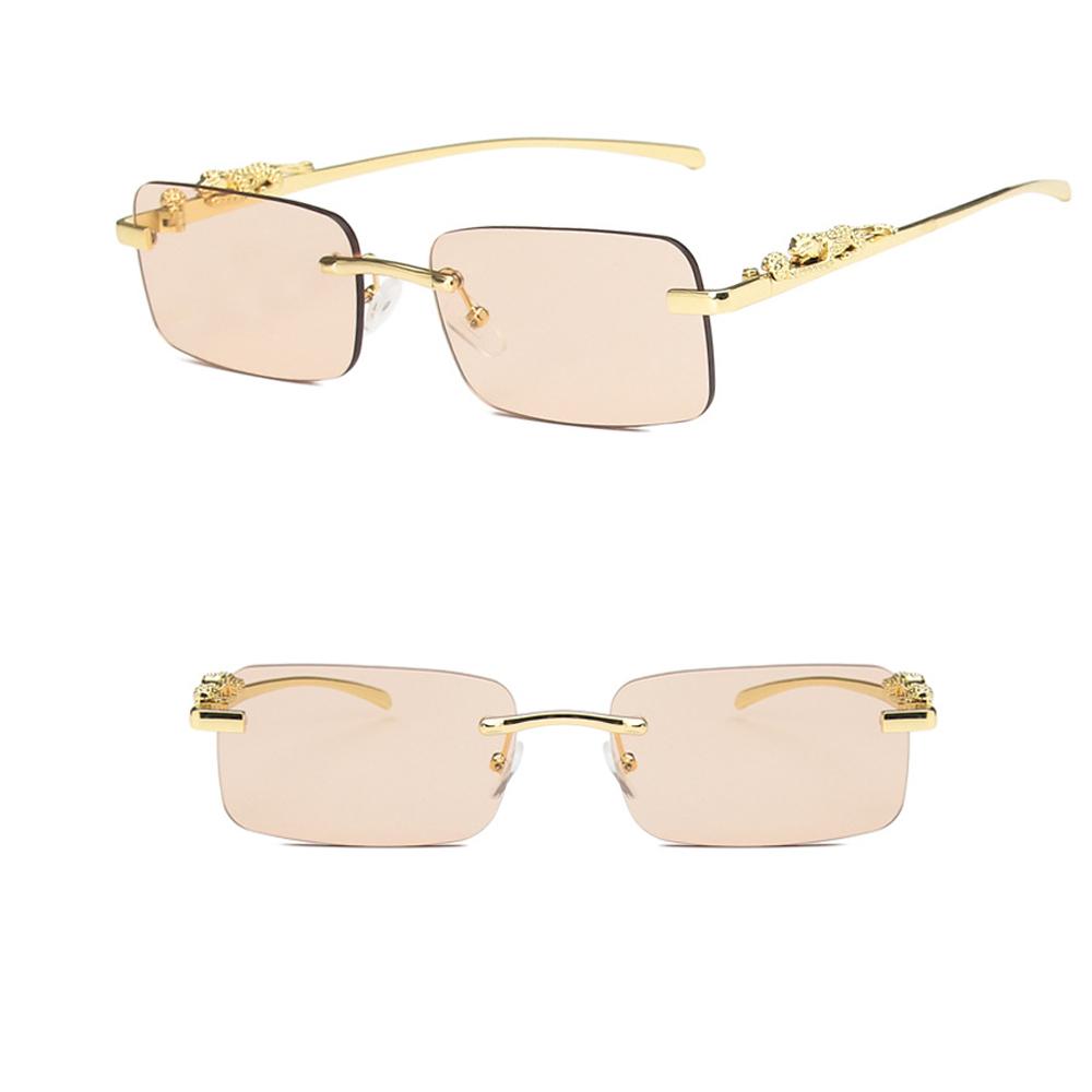 Rimless Rectangle Sunglasses Retro Clear Ocean Lens Sun Glasses Cheetah Decoration Shades UV400 Eyewear for Women Men