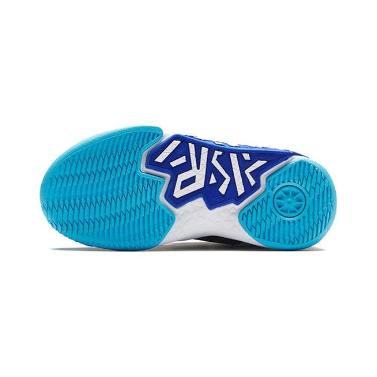 Anta Kids Shock Absorption Low Top Basketball Shoes Kids Sneaker Black Blue Silver 312349956-2