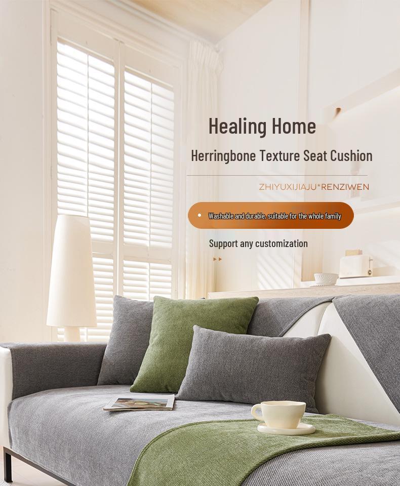 2025 Universal Non-Slip Waterproof Chenille Sofa Cushion - Modern Solid Color, Four Seasons