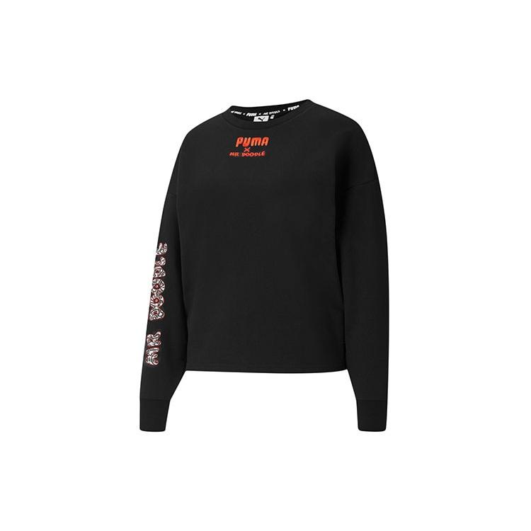 (WMNS) PUMA X MR DOODLE Crew Embroidery Round-neck Sweatshirt Black Women s 598687-01 M
