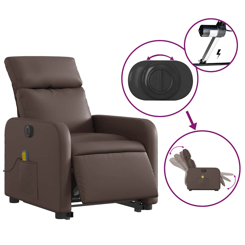 Vidaxl Reclining and Standing Upright Armchair with Massage, Electric, Brown