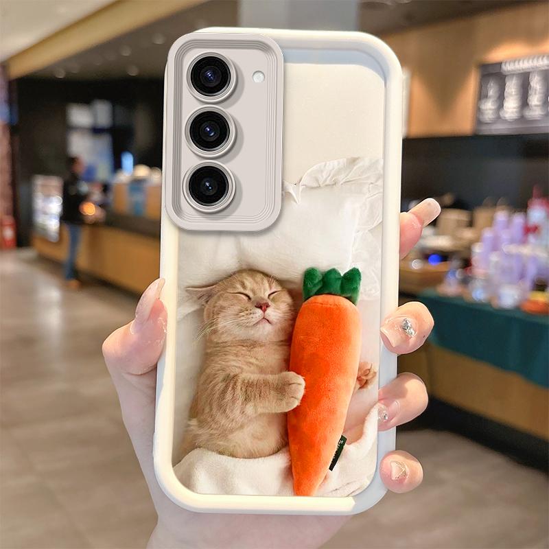Cute Sleep Cat Silicone Phone Case For Samsung Galaxy S25 S24 S23 S21 Ultra Plus S24 S23 S21 S20 FE A73 A55 Soft Dustproof Cover