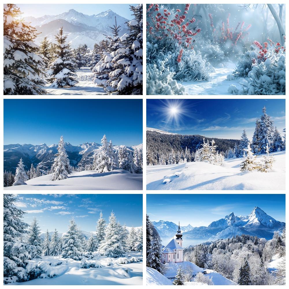 Winter Forest Snow Scenery Photography Backdrop Christmas Pine Tree Mountain Natural Scenic kid Family Portrait Photo Background