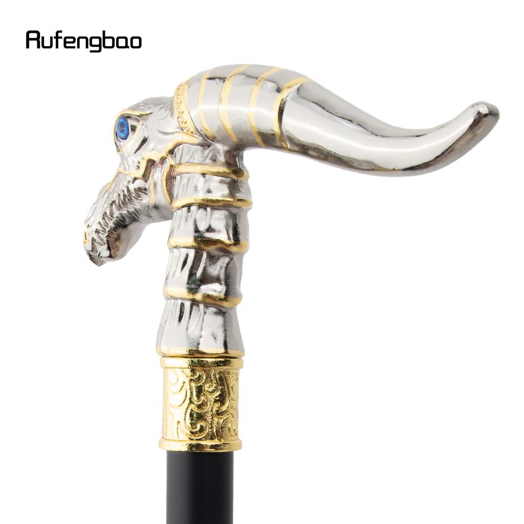Golden White Dinosaur Walking Cane Fashion Decorative Walking Stick Gentleman Elegant Cosplay Cane Knob Crosier 93cm