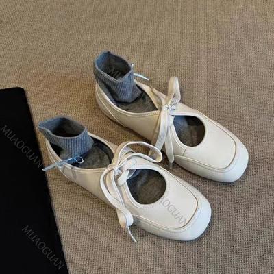 Women's Flats Loafers Shoes Fashion Shallow Sneaker Casual Sandals 2025 Spring Autumn Elegant Lace Up Flat Soft Leather Loafers