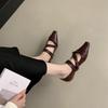 French Retro Ballet Shoes Single Shoes Women's Black Square Head Low Heel Loafers Soft Leather Soft Sole Mary Jane Shoes