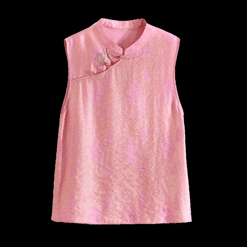 New Chinese Style Stand Collar Sleeveless Frog-Button Blouse
