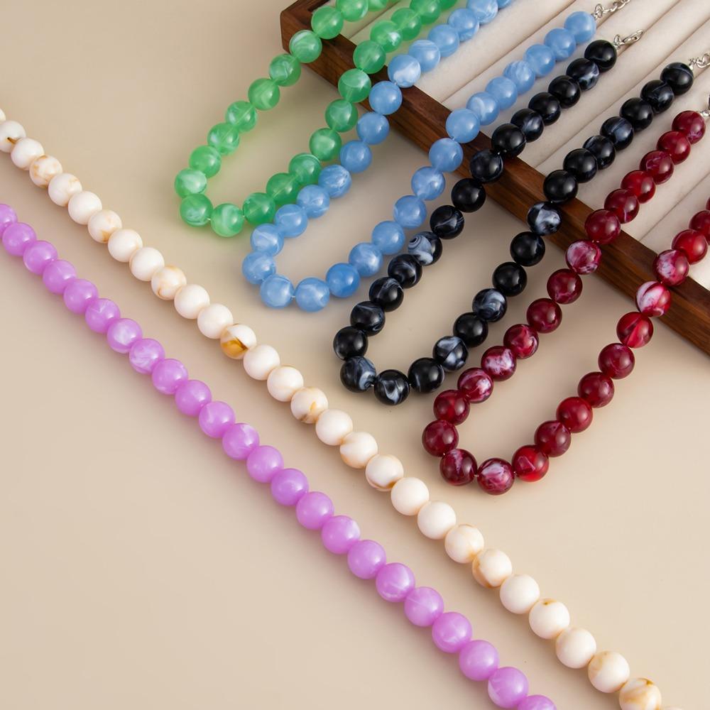Bohemia Fashion Dopamine Color Acrylic Round Bead Handmade Beading Necklace for Women Temperament Simple Jewelry Accessory Gift