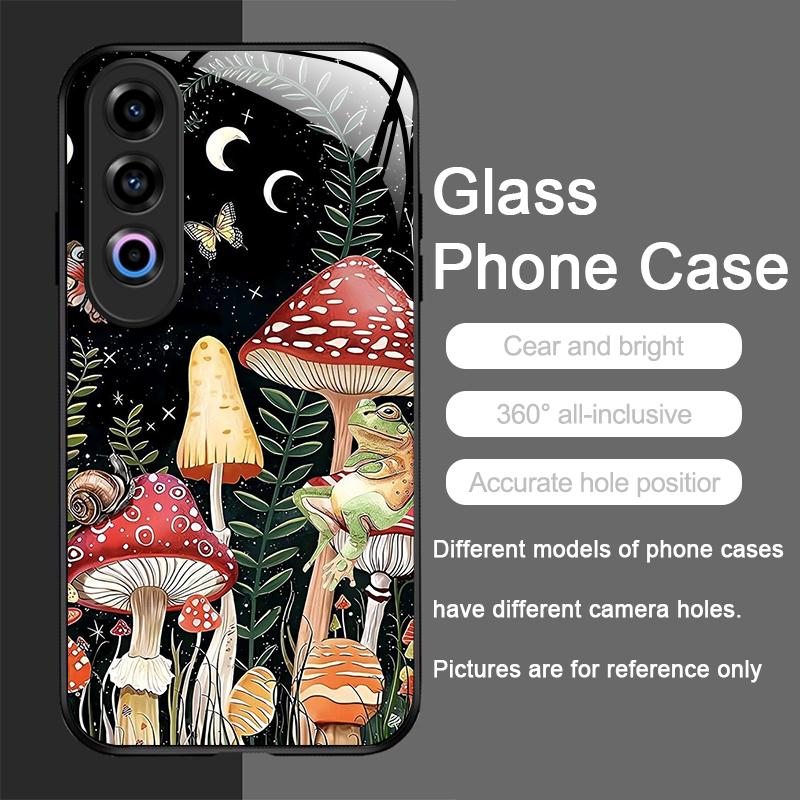 Creative Personality Mushroom Pattern Tempered Glass Phone Case for OnePlus 13R 12 11 10 9 Nord CE4 3 2 Lite ACE2 ACE3 Pro Cover
