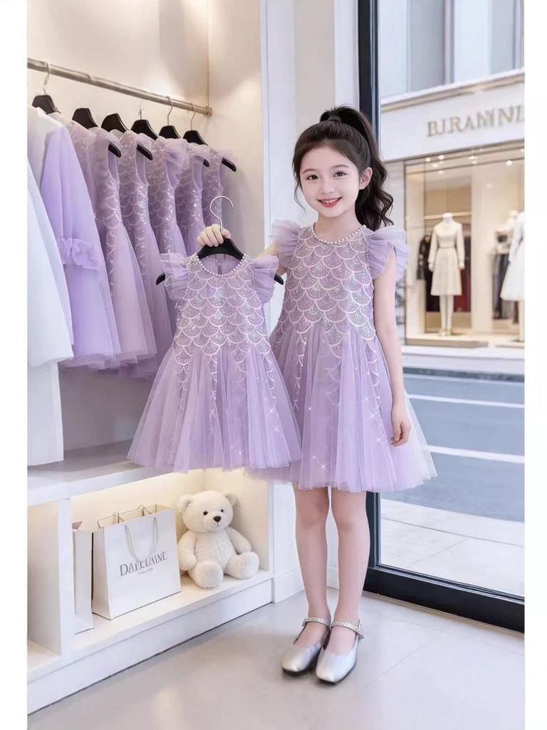 Girls' 2026 Mermaid Princess Summer Dress with Sequins