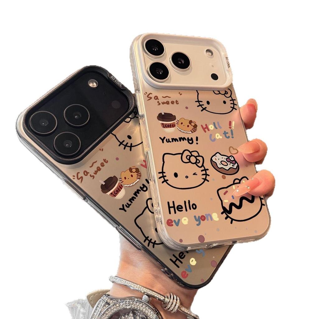 Capa de Celular Prata Donut KT Cat para Modelos de iPhone 7, 12, 13, 14, 15, 16, 17PRO