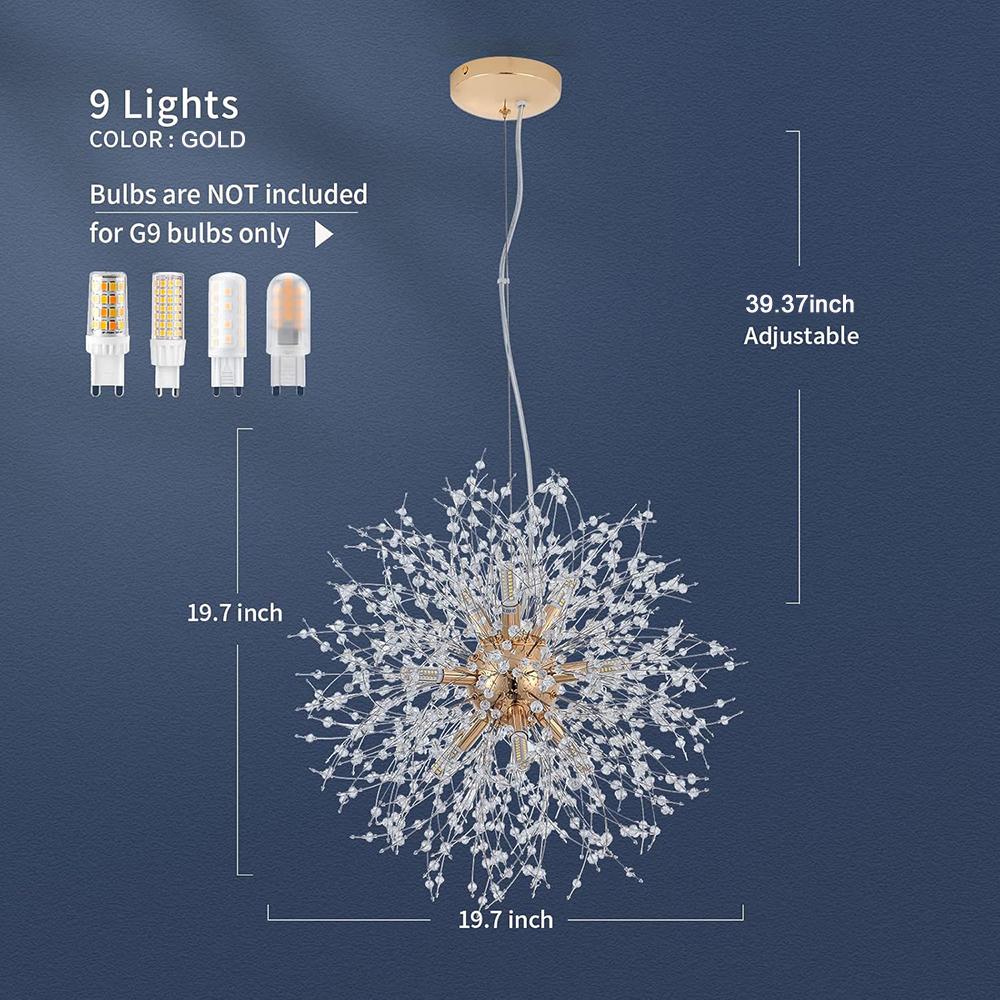 

Современные хрустальные люстры фейерверк, без диммирования, 9-ламповые золотые потолочные светильники-спутники в виде одуванчика, для спальни, гостиной 9 heads