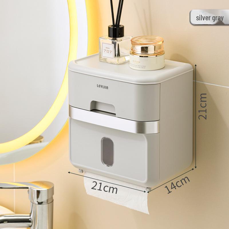 Cream Wall-Mounted No-Drill Tissue Box - Luxury Cream Bathroom Paper Holder & Storage Rack