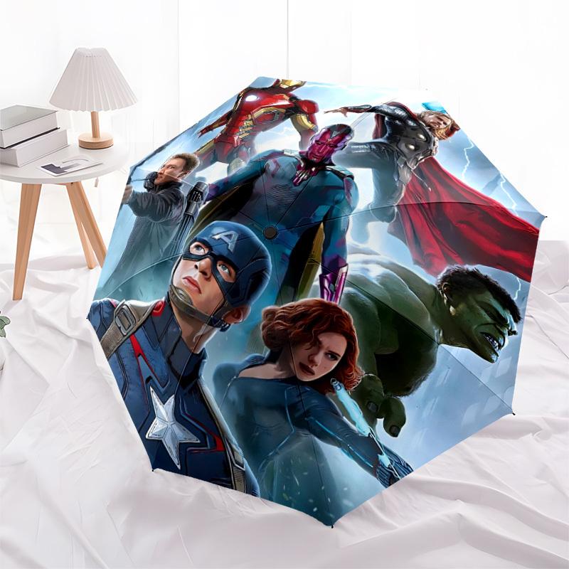 1pz Ombrello Pieghevole Automatico Supereroi Avengers, Plastica e Ferro Resistenti, Leggero per Uso Esterno Quotidiano 011