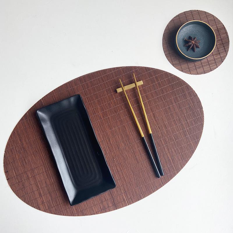 Traditionelles chinesisches Teeservice aus Bambus, ovale, gewebte Bambus-Untersetzer zur Wärmeisolierung, Vintage-Stil, Essentials für die Teezeremonie