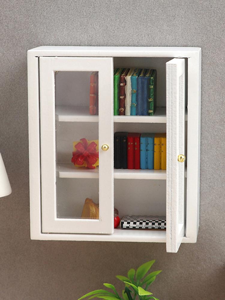 1PC 1:12 Dollhouse Mini Wooden White Wall Cabinet Hanging Bathroom Storage Organizer Cupboard Furniture Accessories