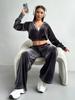 Fashion Women's Clothing Suit Velvet Solid Color Autumn and Winter Casual Zipper Stand-up Collar Long-sleeved Trousers Two-piece Set Women