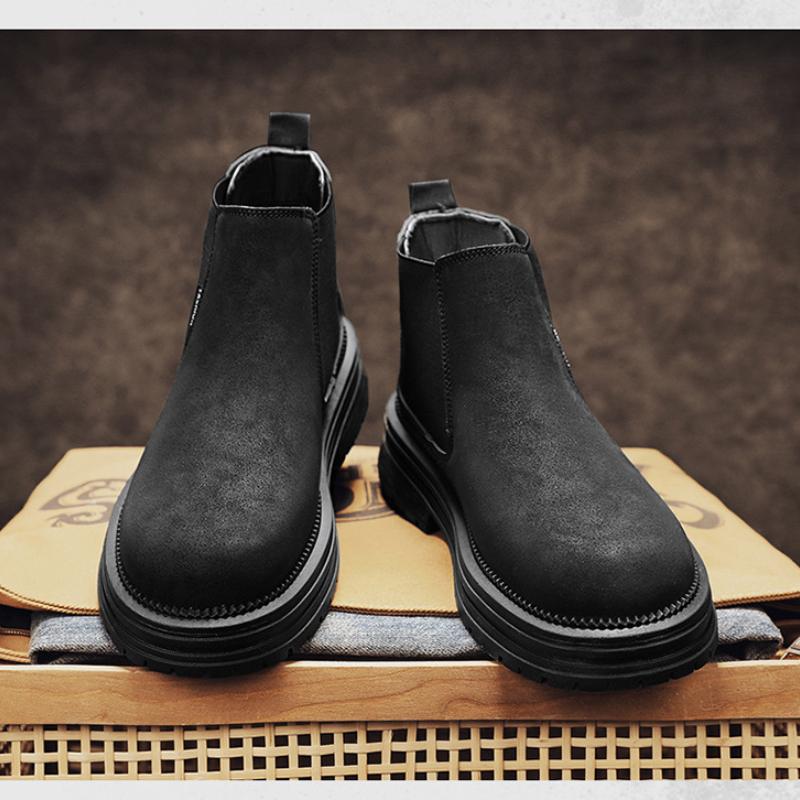 Fashion Leather Men Shoes British Style Men's Chelsea Boots 2024 Autumn Winter Ankle Boots Men Slip on Casual Mens Platform Shoes