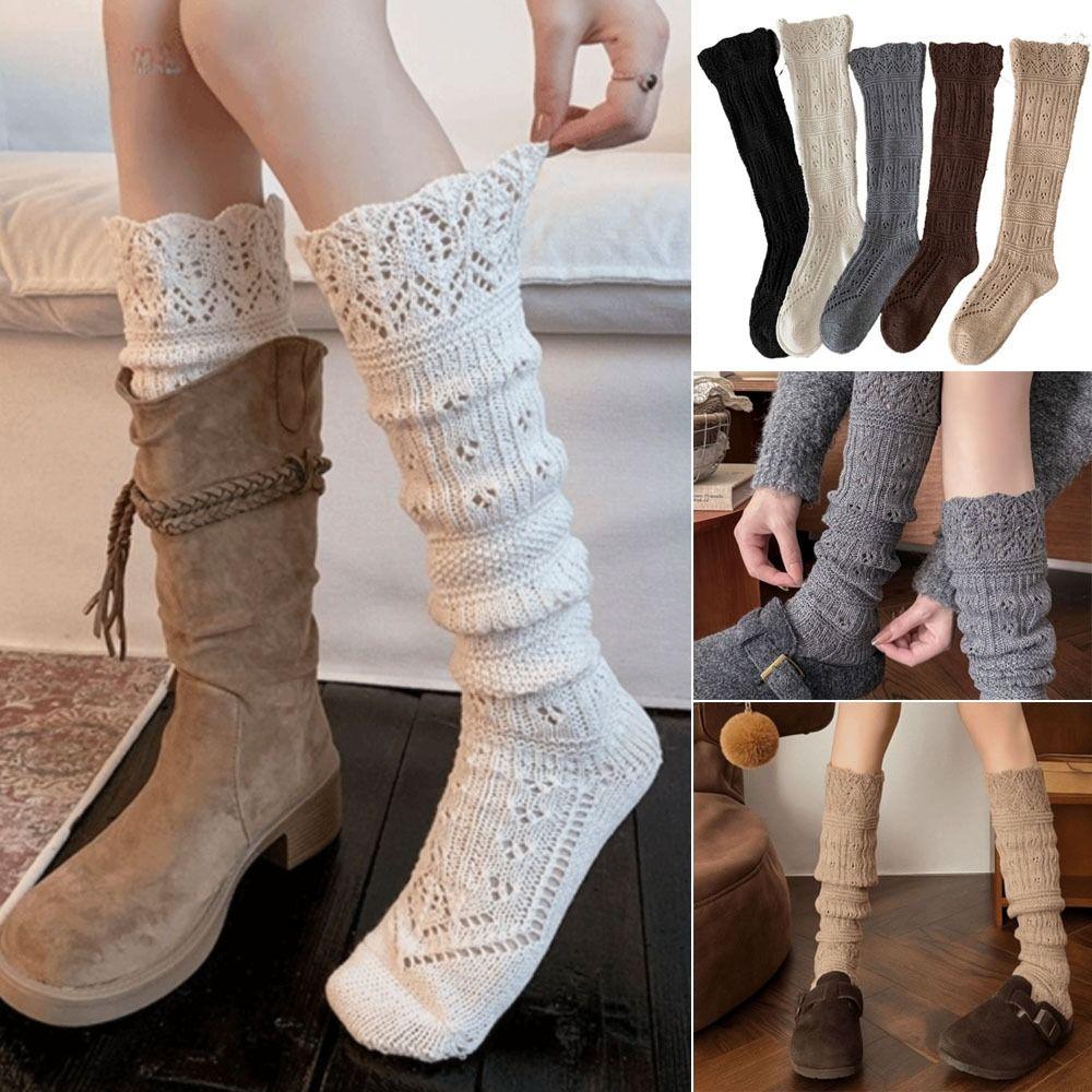 New Knitted Hollow Calf Socks Warmth Harajuku Street Stacked Long Tube Socks Breathable Casual Mid Tube Socks Women Girls