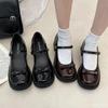 2025 French Mary Jane High Heels New Bow Leather Shoes Round Toe British Style Women's Shoes Comfortable Buckle Pumps