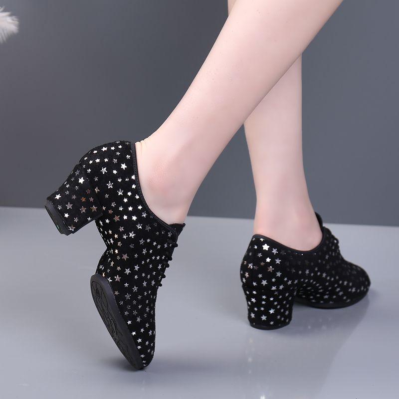 Women's Genuine Leather Latin Dance Shoes - Medium High Heel, Soft Sole for Modern, Ballroom, & Sailor Dance