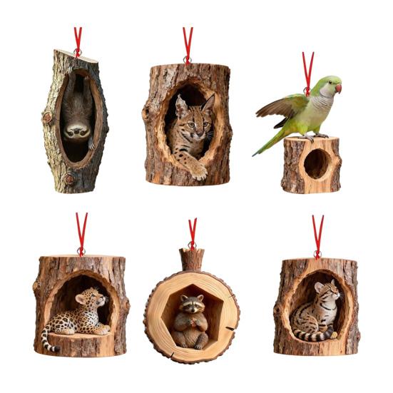 

6Pcs Christmas Ornament Forest Animal Squirrel Monkey Koala Design Acrylic Hanging Ornament Xmas Tree Home Decor C