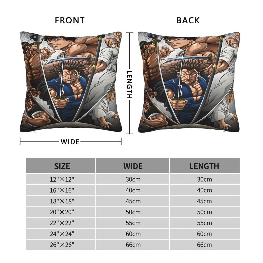 Pillow Cover Anime B-BakiBaki Yujiro Hanma Kawaii Pillow Case For Sofa Couch Bed Living Room Pillowcases