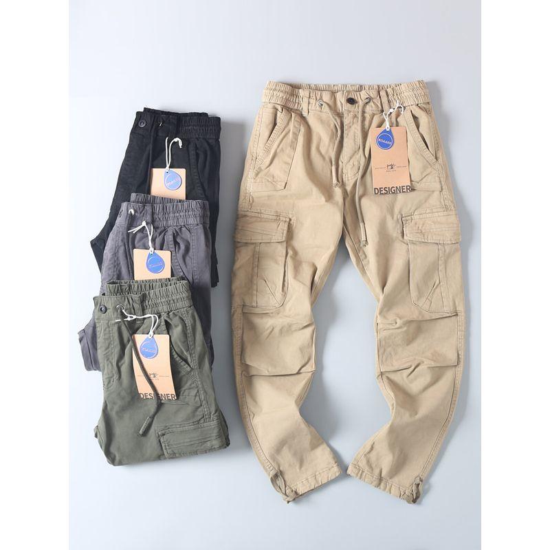 American Style Casual Spring & Fall Large Pocket Fashion All-Match Cargo Pants Men Retro Trendy Washed Pure Cotton Straight-Leg Trousers
