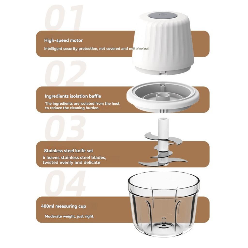400ml Electric Garlic Chopper USB PS 6 Blades Garlic Beater Meat Grinders Portable Veggie Chopper Food Crusher Garlic Mincer