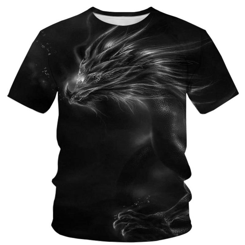 Summer Round Neck 3D Dragon Pattern Print Top Fashionable Casual Short Sleeved Men's T-shirts