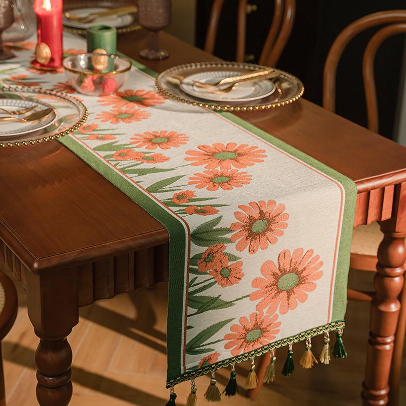 American Retro Jacquard Table Runner Dining Table Cloth Tea Table Cabinet Decorative Strip
