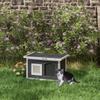 Cat House, Retreat for Cats and Rabbits, Wooden House with Scratching Mat, Door Flap, 61 x 45 x 36.5 cm, Grey