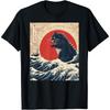 Funny Cat Kaiju Japanese Sunset Vintage Catzilla Great Wave T Shirt