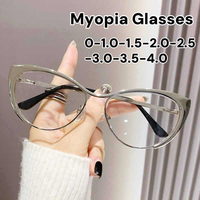 New Trend Anti Blue Light Myopia Glasses Retro Women's Fashion Metal Cat Eye Minus Sight Glasses HD Ultralight Diopter Eyewear
