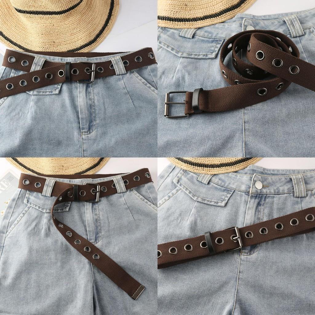 Chic Brown Canvas Belt With Hollow Out Eyeball Design For Men And Women Extra Long In Stock