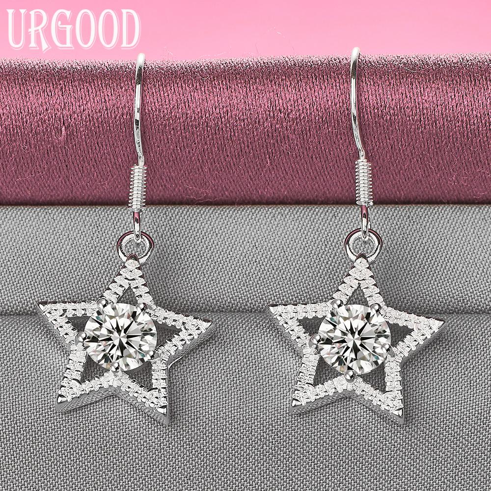 925 Sterling Silver AAA Zircon Star Earrings Wedding Jewelry