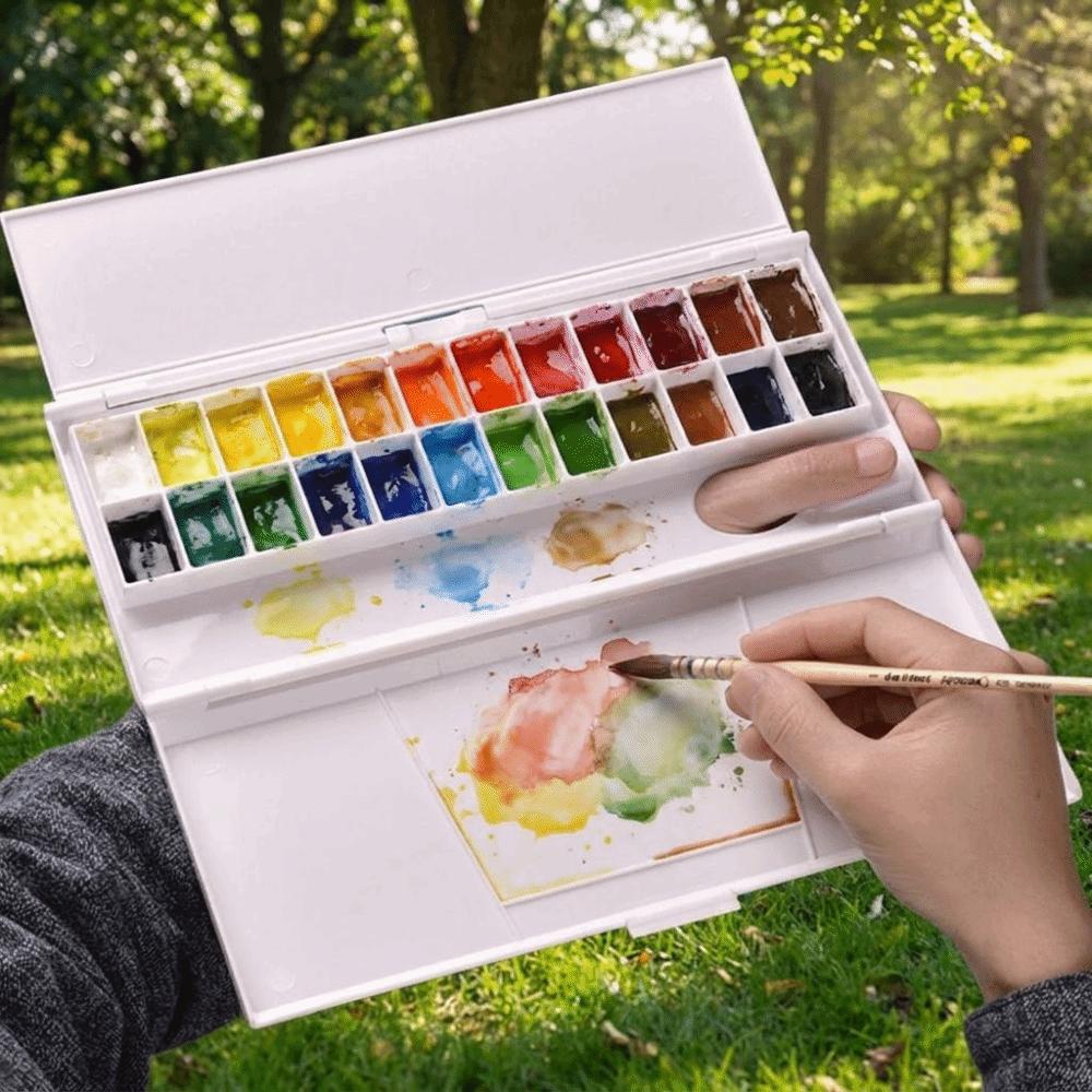 24 Grids Travel Painting Palette Reusable Watercolor Mixing Tray Paint Pigment Tray Art Supplies