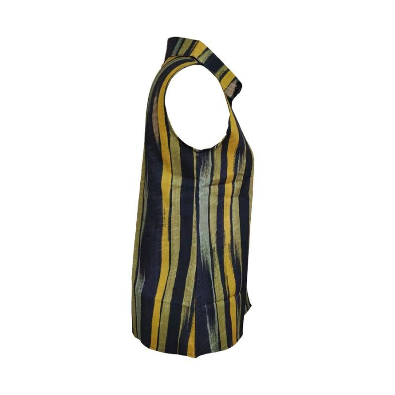 Womens Striped Print Button Down Sleeveless Casual Cardigan Shirt