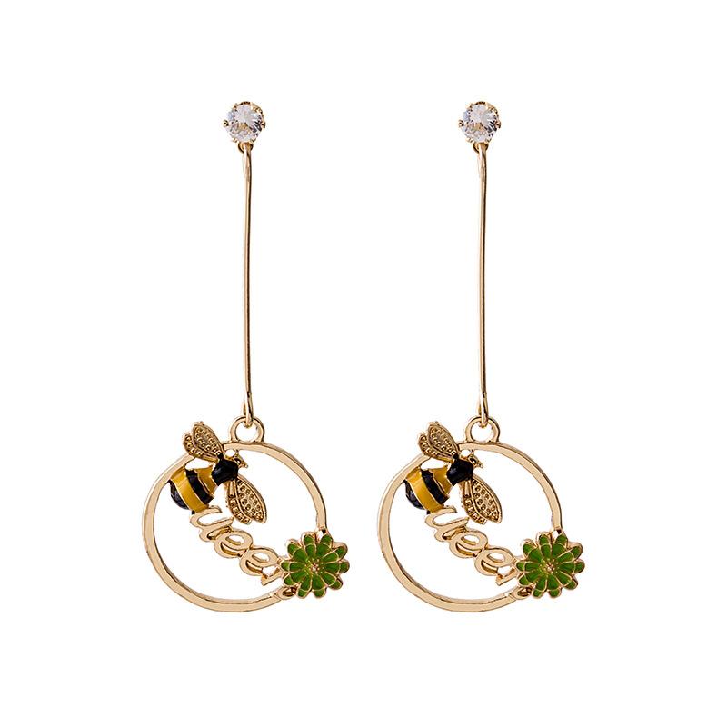 Trendy Bee and Flower Earrings for Girls, Cute and Creative Insect Design, Long Drop Dangling Jewellery